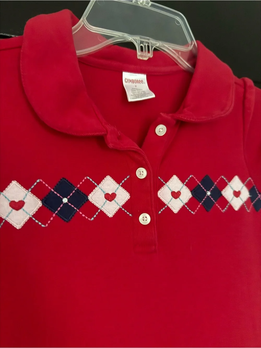 Gymboree New York Girl & Puppy School Red Argyle Polo Dress Tiered Ruffle Hem 7